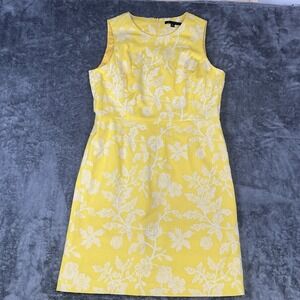 Brooks Brothers Women's Floral Jacquard Yellow Sleeveless Sheath Dress Size 14